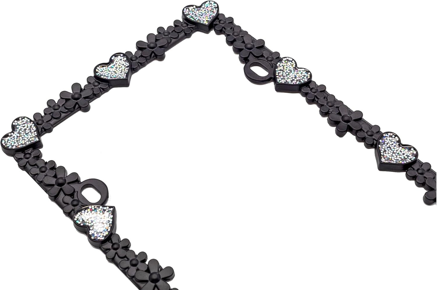 Creathome 3D Shining Daisy Heart License Plate Frame from Pure Zinc Alloy Metal Perfect Plate Holder, Matt Black with Silver Glitter Luminously Heart