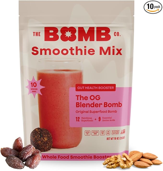The Bomb Co. Blender Bomb, The OG, Superfood Smoothie Mix with Chia Seeds, Hemp Seeds, Flax Seeds, Sea Salt, & Amino Acids for Gut Health, Gluten Free, High Fiber, 10 Servings