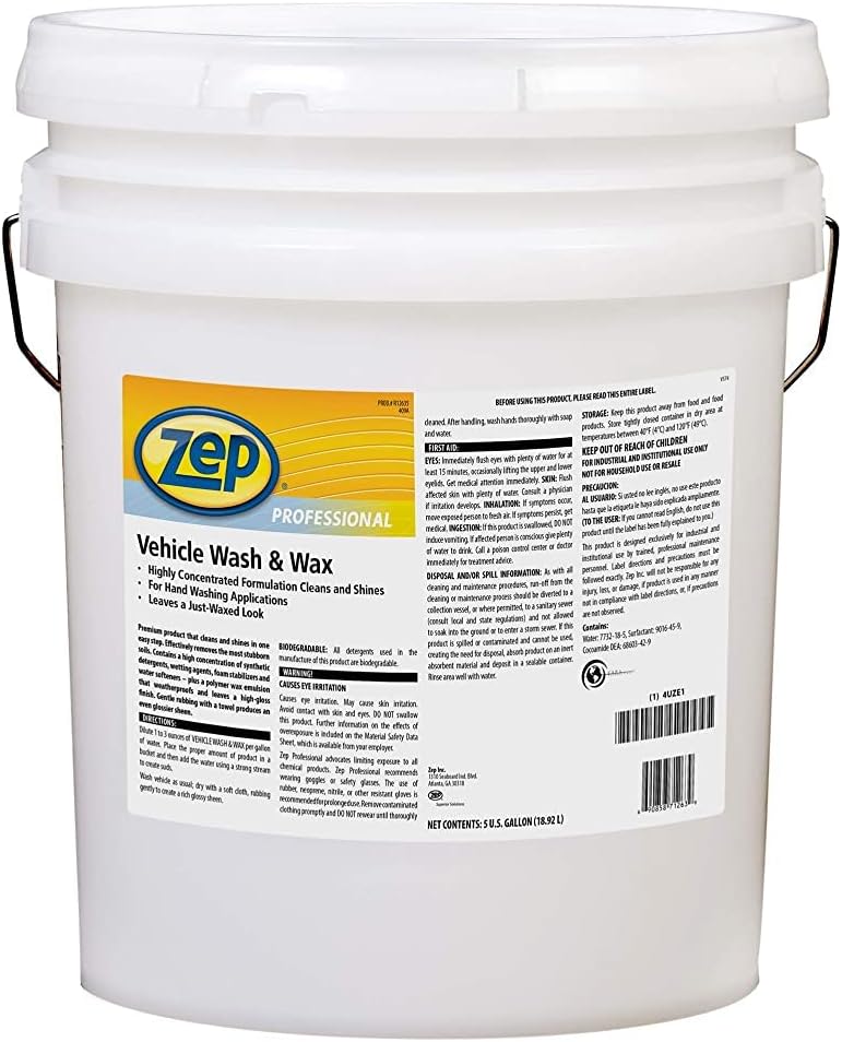 Zep Vehicle Wash and Wax - 5 Gallon (1 Bucket) 1041582 - Leaves A Waxed, Shiny, Like New Surface