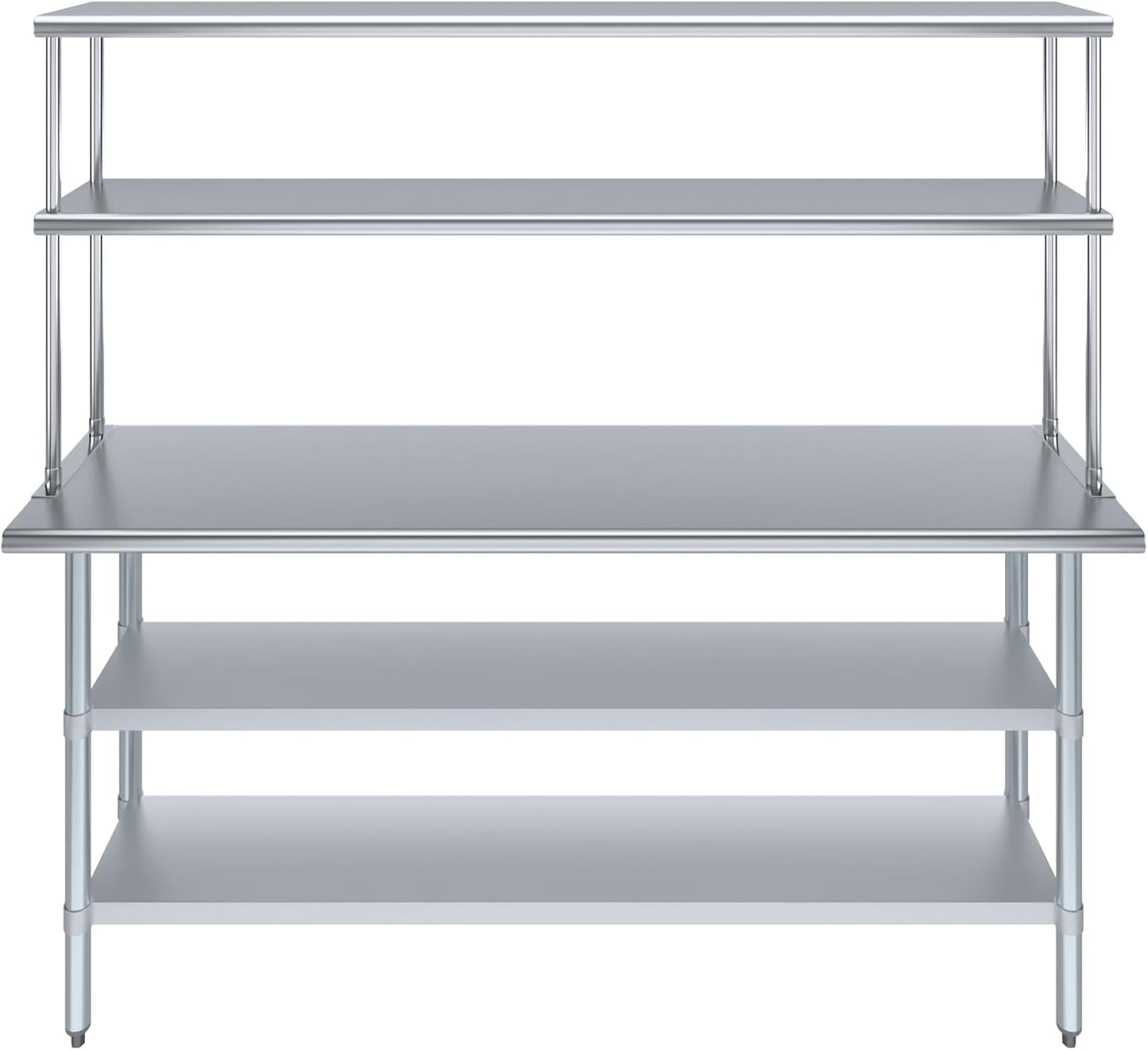Amgood Stainless Steel Work Table with 2 Shelves | Metal Kitchen Prep Table & Shelving Combo (18" x 72" Table with 2 Shelves + 12" Overshelf)