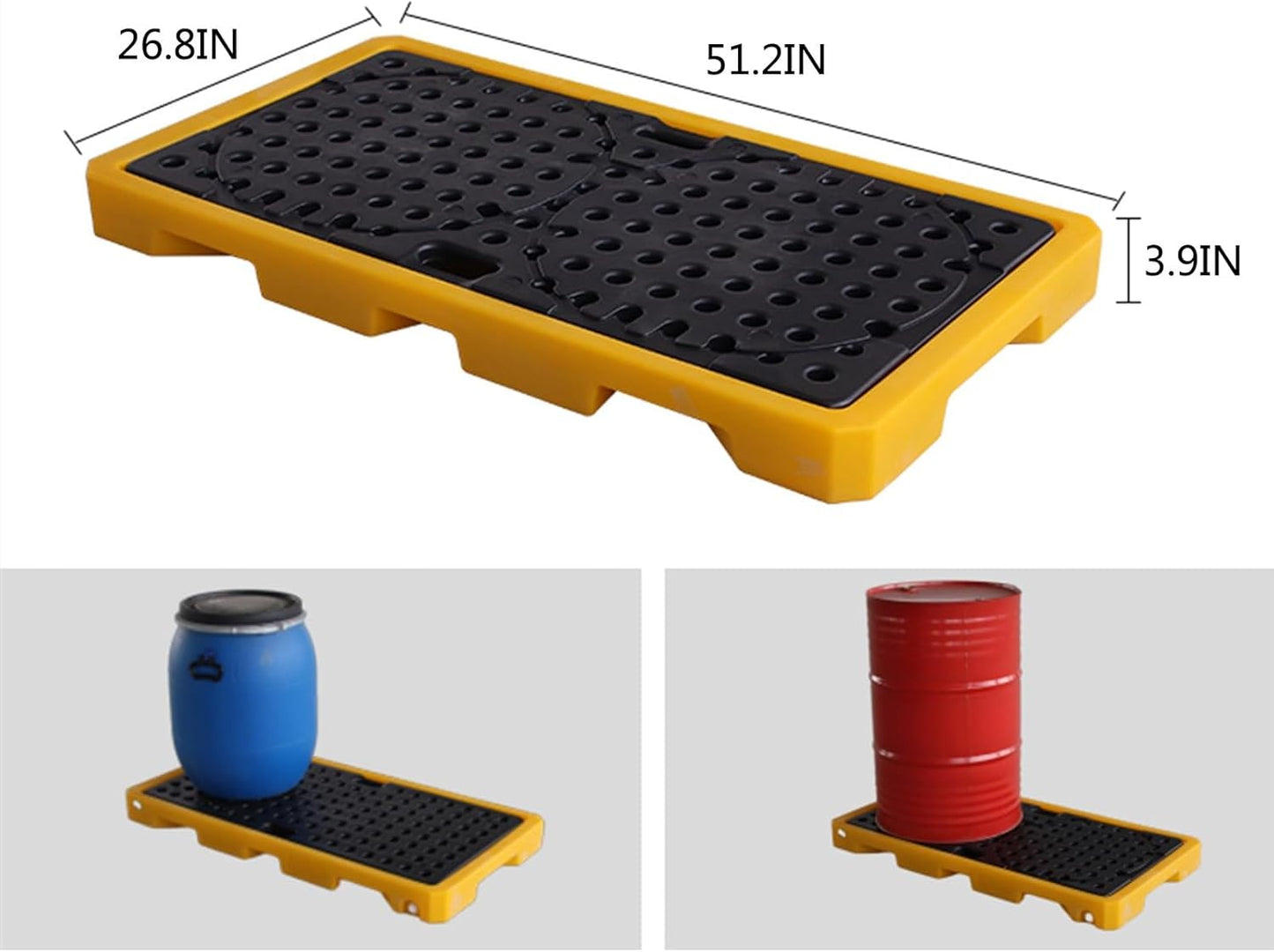 2 Drum Containment Spill Pallet, Polyethylene Low Profile Paint Bucket Tray, Industrial Garage Storage Detachable Shipping Leakproof Platform (Color : Yellow-5 Pack, Size : 51.2"x26.8"x3.9"