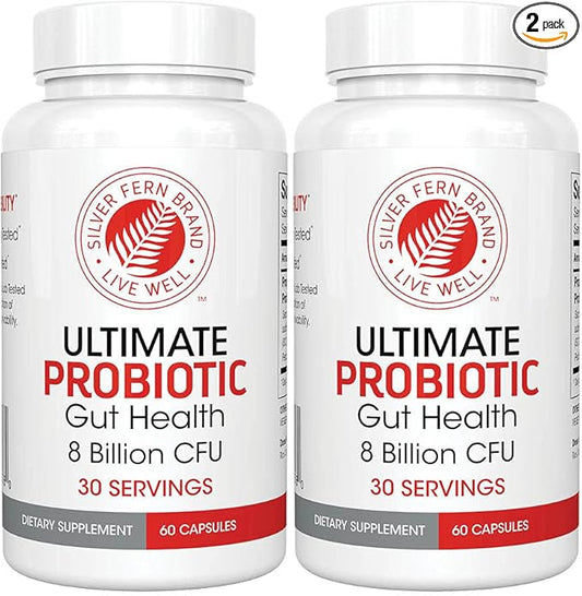Silver Fern Ultimate Probiotic 2-Pack – Probiotics for Women & Men – 8 Billion CFU Spore-Forming Gut Health Supplement – DNA Verified, Vegan Probiotic, Shelf-Stable, High Survivability – 120 Capsules