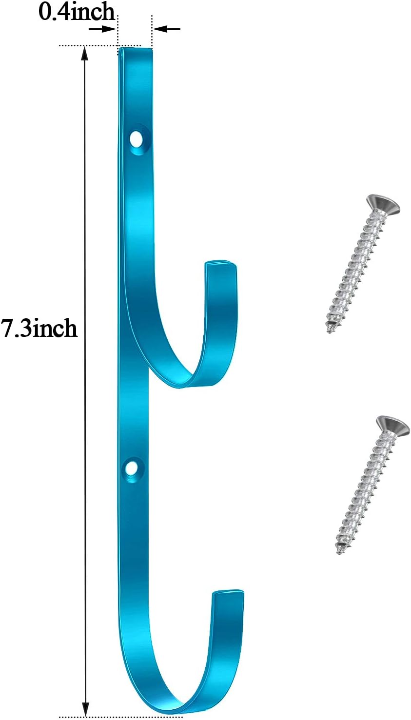 6 Pieces Pool Pole Hook Hanger Swimming Metal Brackets Pool Hook with 12 Pieces Screws for Telescopic Poles, Skimmers, Leaf Rakes, Net, Brush, Vacuum Hose, Garden and Pool Accessories (Blue)