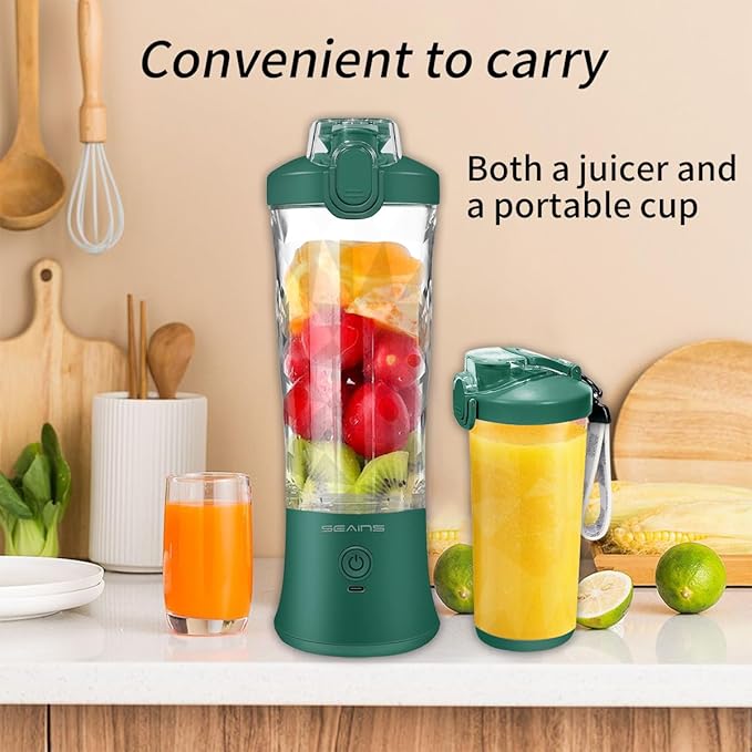 Portable Blender - Personal Blender for Shakes & Smoothies with 20 Oz Travel Cup, 6 Blades & USB Rechargeable for Gym, Kitchen & Outdoors (Green)