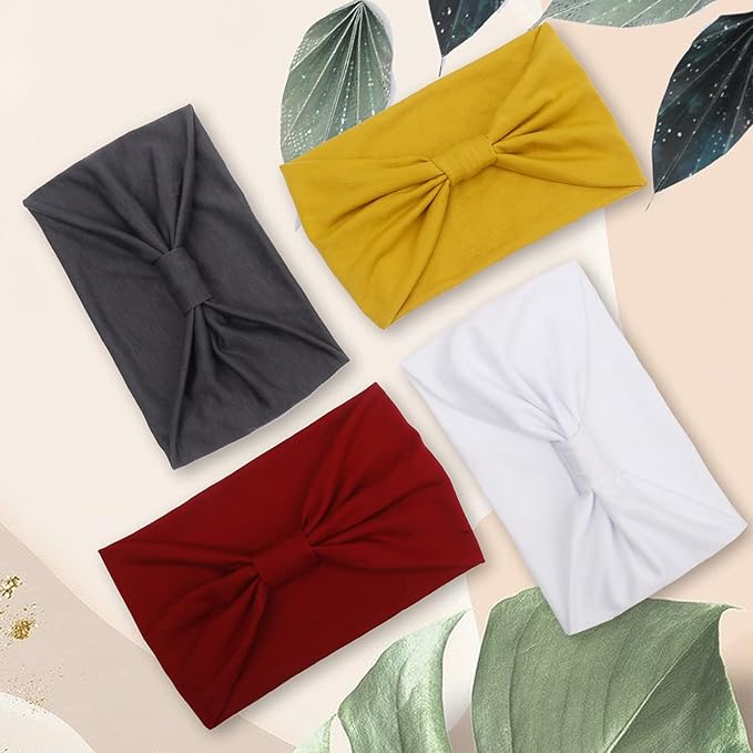 Wide Headbands for Women Black Stylish Head Wraps Boho Thick Hairbands Large African Sport Yoga Turban Headband Hair Accessories (Pack of 4)