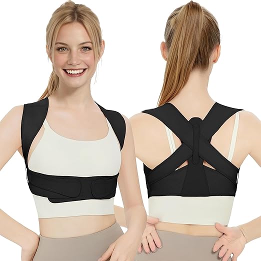 Back Brace Posture Corrector for Women, Upper Back Support Straps Straightener, Hunchback Improve Posture Correct-Shoulder, Upper Back Pain Relief Invisible Under Clothes (Black, L/XL)