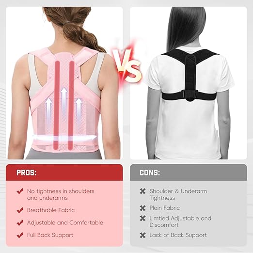 Back Brace Posture Corrector for Women & Men, Adjustable Shoulder Straightener with Full Back Support, Relief for Lower & Upper Back Pain, Hunchback & Scoliosis (Pink, Small)