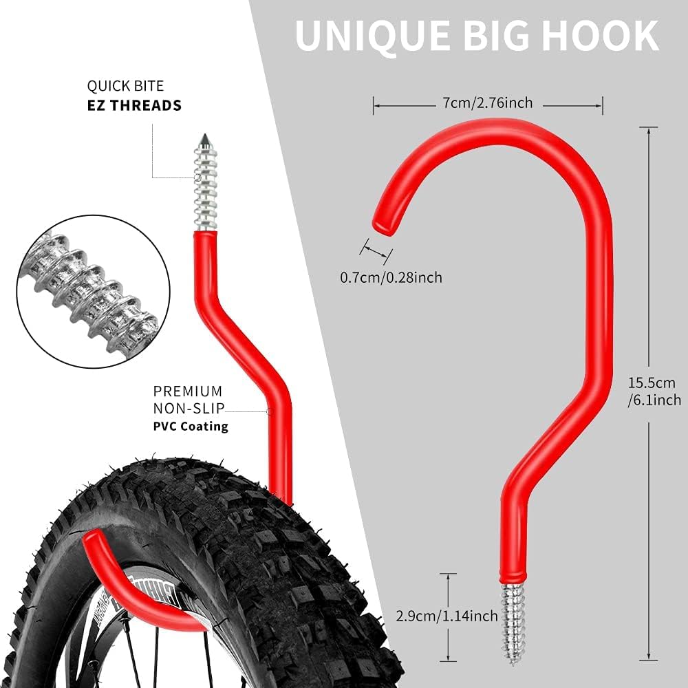 3-H Garage Wall Hooks 60 Pack, Heavy Duty Garage Hooks with Extra Welding Spots, Wall Mount Storage Organizer for Hanging Garden Lawn Tools, Ladder, Bike, WeedEater, Chair, Shovel, Blower (Red)