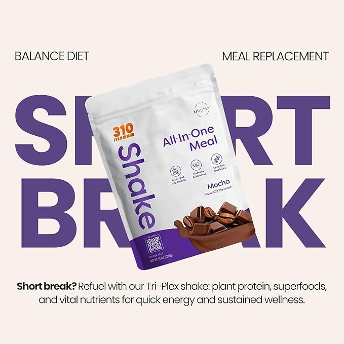 310 Nutrition All-In-One Meal Replacement Shake Powder - Plant-Based Protein Smoothie Blend w/High Fiber, Probiotics & Adaptogens - Low Carb, Vegan, Keto & Paleo Friendly - Mocha - 14 Srv