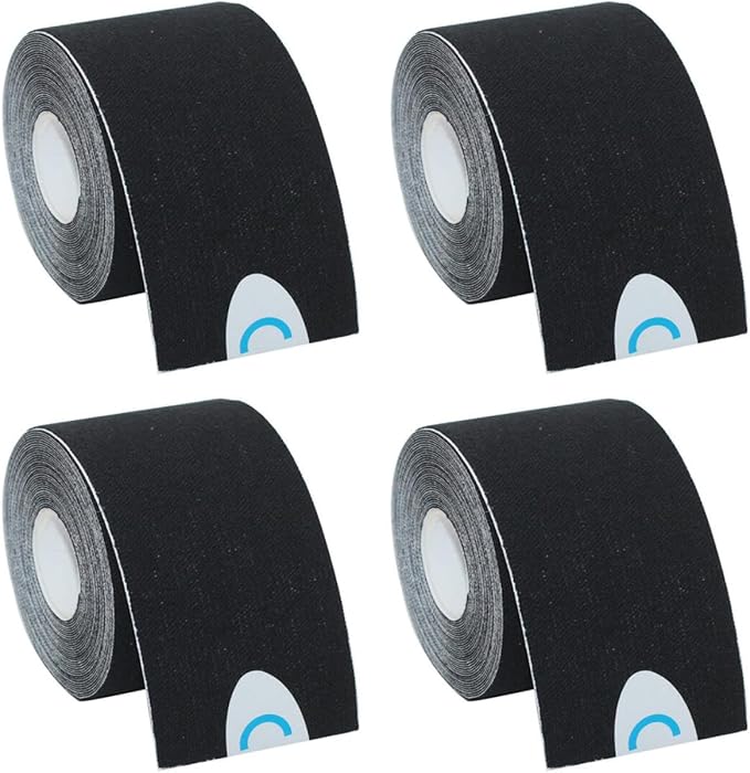 OBTANIM 4 Rolls Waterproof Breathable Kinesiology Tape, Athletic Elastic Kneepad Muscle Pain Relief Knee Taping for Gym Fitness Running Tennis Swimming Football (Black)