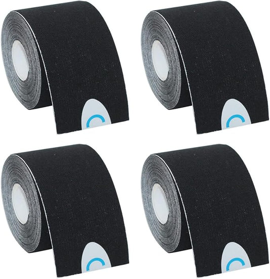 OBTANIM 4 Rolls Waterproof Breathable Kinesiology Tape, Athletic Elastic Kneepad Muscle Pain Relief Knee Taping for Gym Fitness Running Tennis Swimming Football (Black)