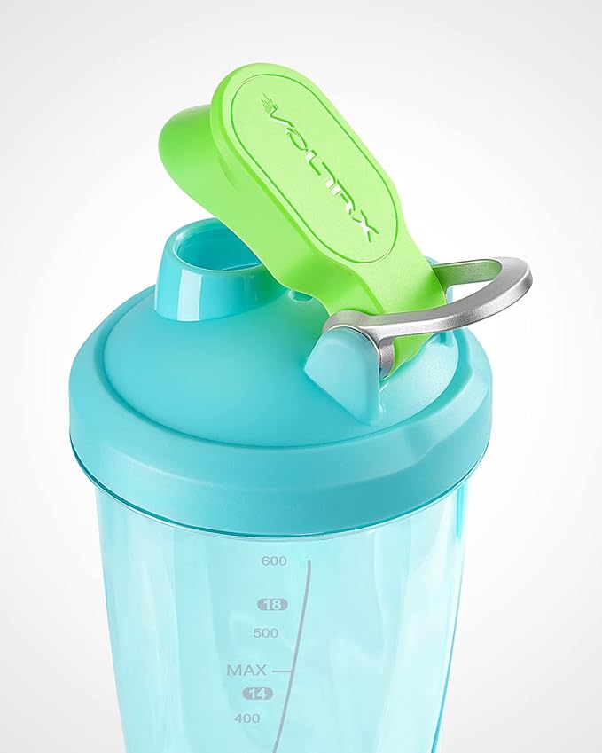 VOLTRX Electric Shaker Bottle - VortexBoost Portable USB C Rechargeable Protein Shake Mixer, Shaker Cups for Protein Shakes, BPA Free, Waterproof, Colored Light Base, 24 oz (Aurora Green)