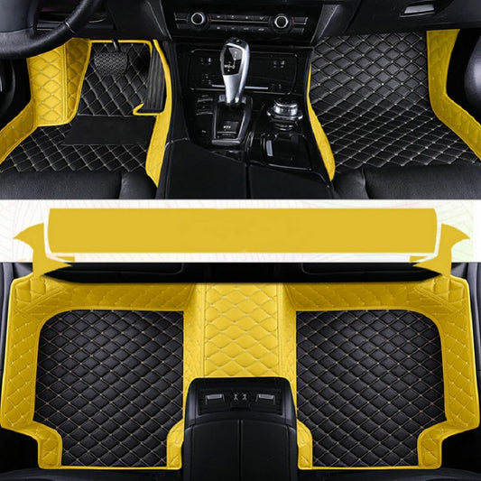 Customized Personalized car Floor mats, All-Weather Luxury car Floor mats, Waterproof and Anti Slip Leather car Floor mat Lining, 95% Customized car, Truck, and SUV Floor mats (Edge Yellow)