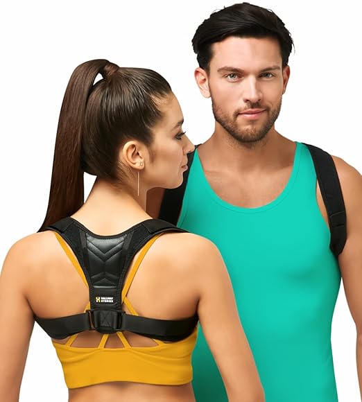 Adjustable Back Brace Posture Corrector for Women and Men (33-42"), Upper Back and Shoulder Straightener, Relieves Neck and Shoulder Discomfort, Ostomy Belts, Black