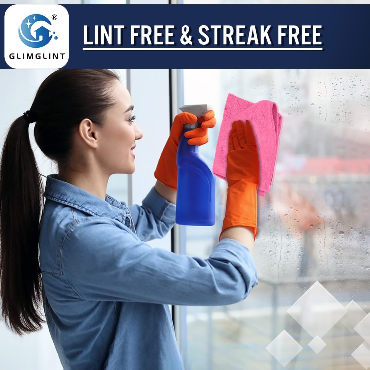 GLIMGLINT Pink Microfiber Cleaning Cloth, 12 Pack Cleaning Towels for Kitchen, Lint Free, Scratch-Free, Highly Absorbent, and Reusable Cleaning Rags for House, Window and Glass, Cars, 14"X12"