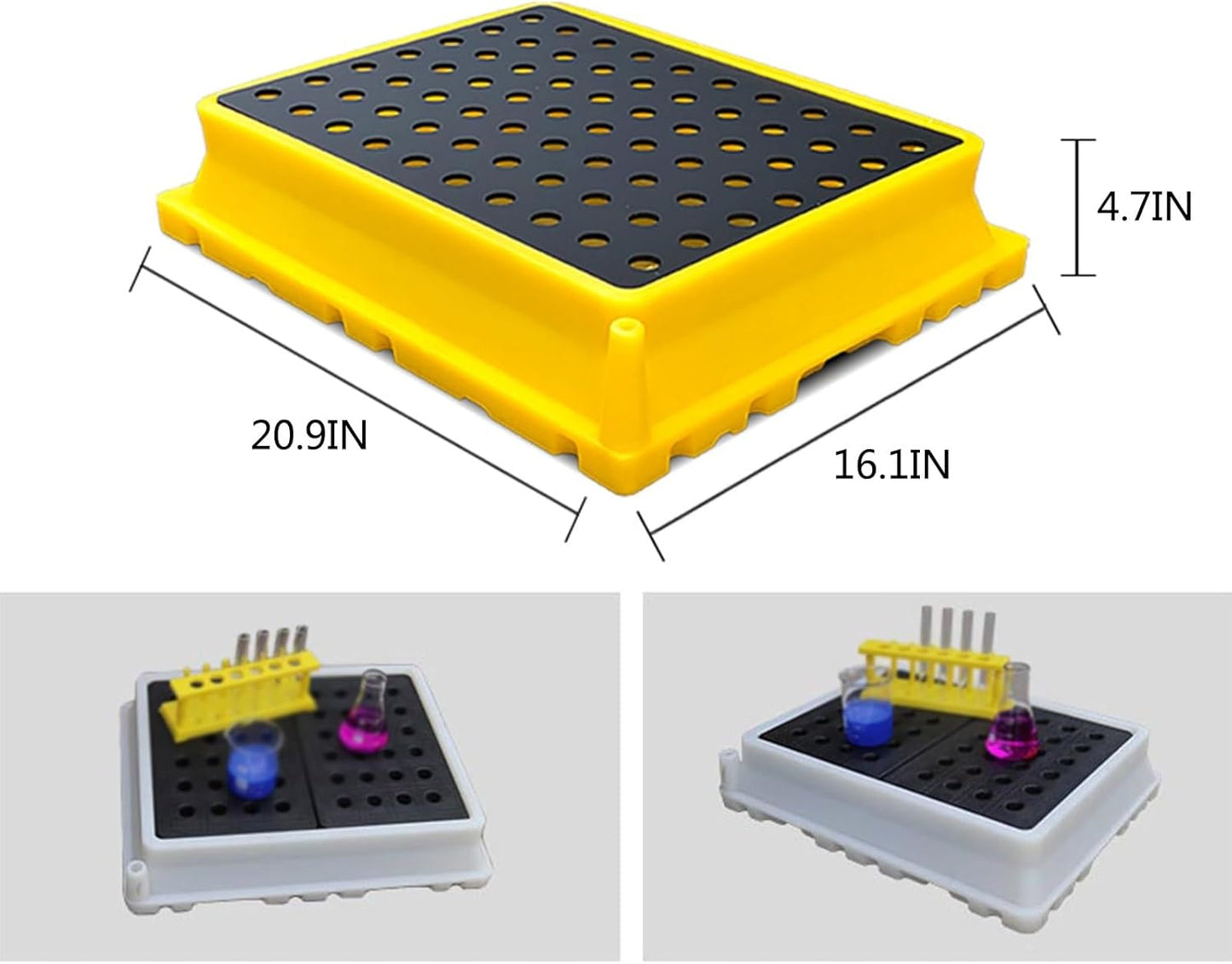 Drum Containment Spill Pallet, Industrial Nestable Oil Drums Leak-Proof Tray, Garage Storage Detachable Anti Slip Polyethylene Platform with Drain (Color : Yellow-2 Pack, Size : 20.9"x16.1"x