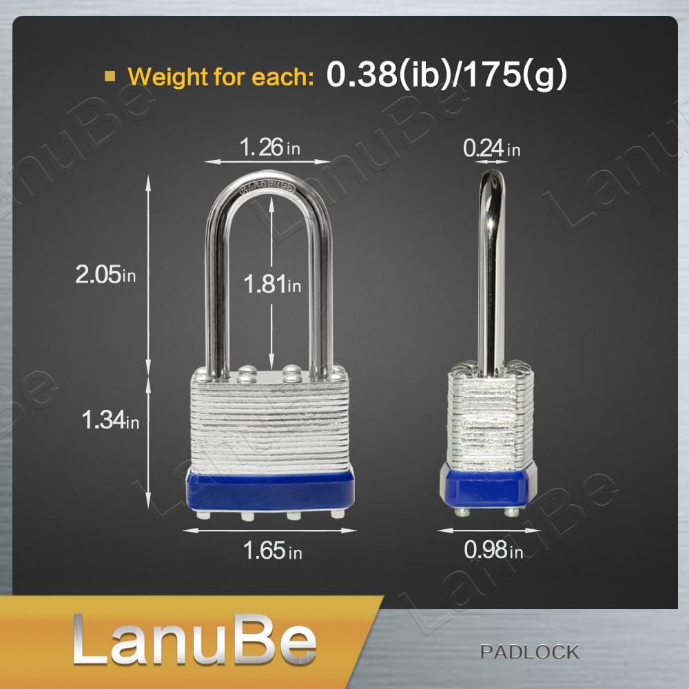 LanuBe Laminated Padlock 1-9/16inch (40mm) Long Shackle 48 Pack Keyed Alike, Blue Plastic Hoop, Bulk Locks for Warehouse, School