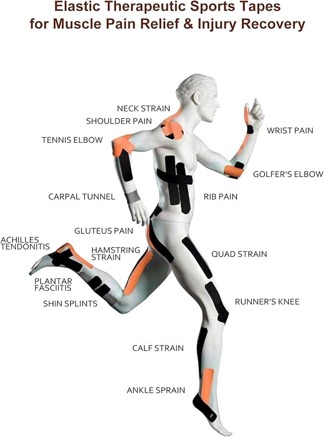 Kinesiology Tape Precut, Lychee Elastic Cotton Athletic Tape for Joint Support and Muscle Pain Relief Waterproof Breathable (Beige,4 Rolls)