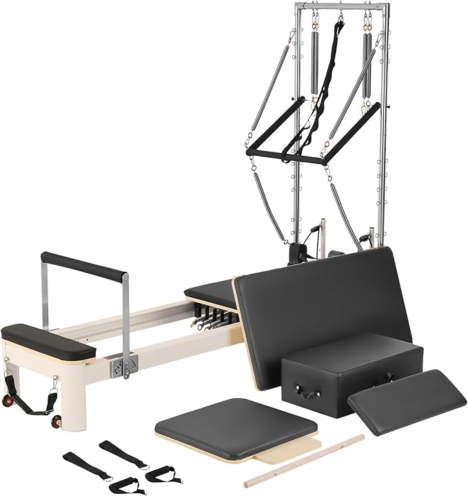 VEVOR Pilates Reformer Machine, Pilates Workout Equipment for Home Gym Studio Use, Pilates Bed with Dual Resistance- Spring & Cord, Reformer Set, Up to 400 LBS