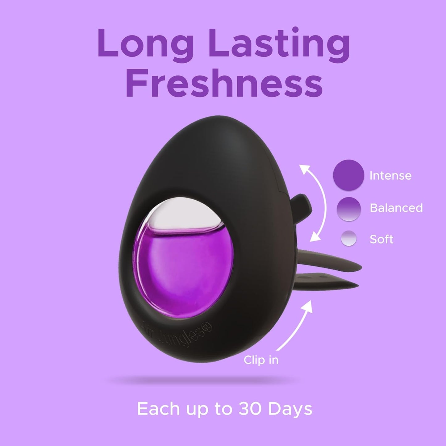 Air Jungles Car Air Freshener Vent Clip 4 Count, Variety Pack, New Car, Honey Peach, Lavender, Ocean, 4 ml Each, Long-Lasting Car Odor Eliminator, Up to 120 Days Freshness for Auto