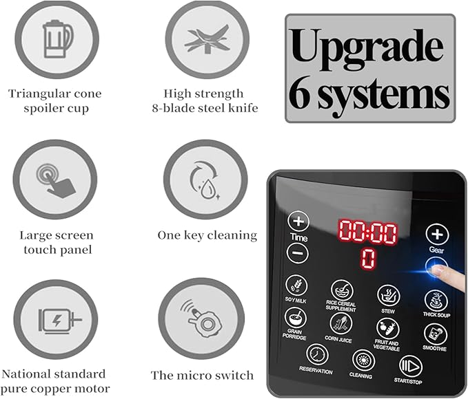 Countertop Food Blender,Hot Soup Maker,High-Speed Kitchen Food Processor with 9 One Touch Programs,12H Preset,Self-Cleaning,Crushing,Mixing,Juices,Pureeing,Grinding,Chopping,Auto-shutoff, 60OZ, 1200W