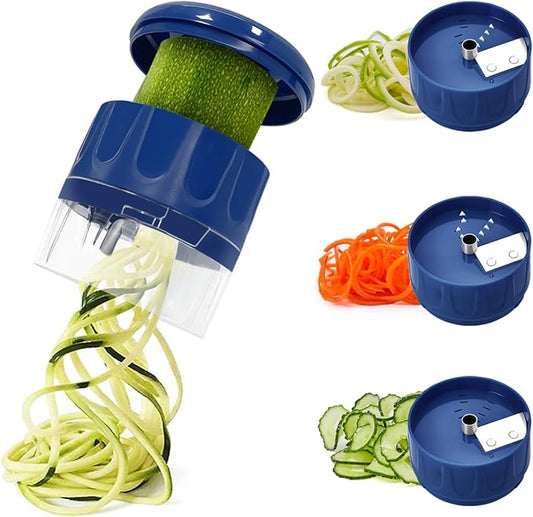 3 in 1 Vegetable Spiralizer Slicer, Adjustable Zucchini Carrot Noodle Maker, Cucumber Spiral Cutter, Easy to Use Kitchen Tool（Blue）