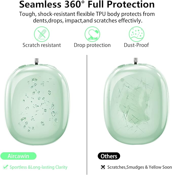 for AirPods Max Case Clear,Shockproof Clear Case for Airpods Max Case Cover,Anti-Scratch Soft TPU Protective Case No Yellowing Transparent Accessories for Apple AirPods Max Headphone-Green