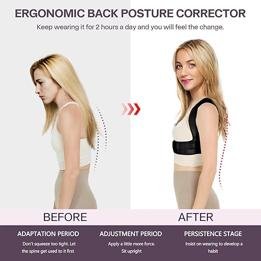 Back Brace Posture Corrector for Women, Upper Back Support Straps Straightener, Hunchback Improve Posture Correct-Shoulder, Upper Back Pain Relief Invisible Under Clothes (Black, S/M)