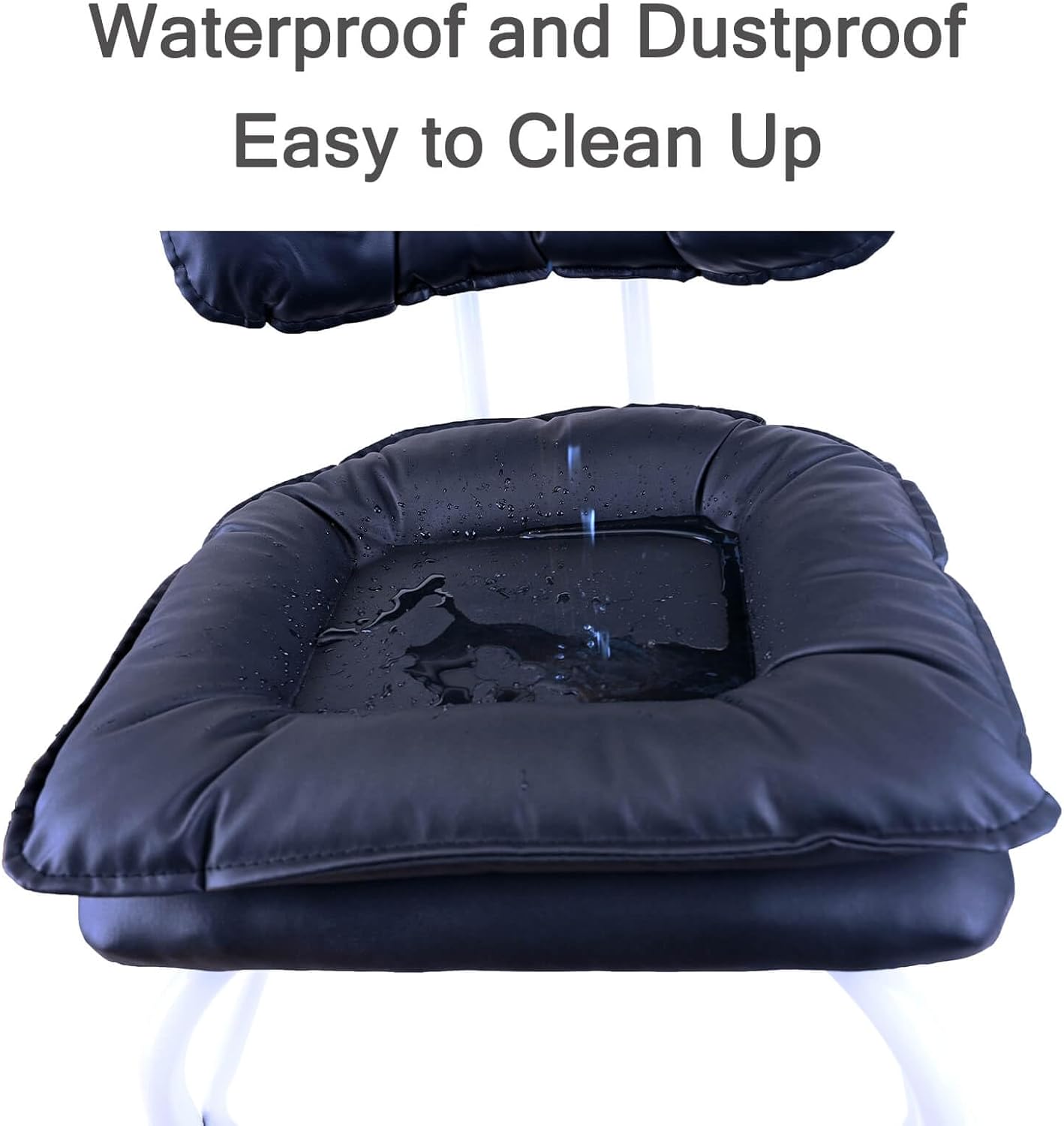 Rolling Stool Wide Seat with Back Rolling Chair 4 Wheels with Brakes for Home Office Garage Shop Waterproof Roller Seat Durable Steel Stand Black