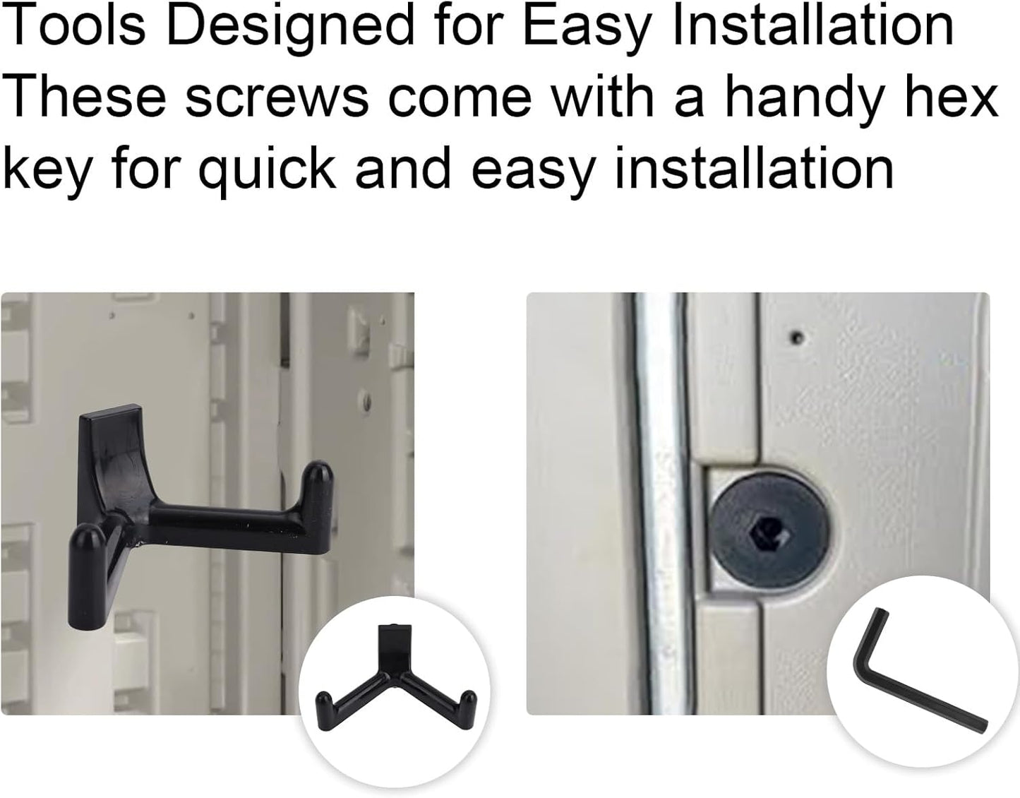 16 Pcs Storage Shed Hooks Set for Suncast, 5 Black V Shaped Tool Hooks Organizer with Long Screw Wrench Short Screw Compatible with Suncast/Craftsman Storage Shed Accessories