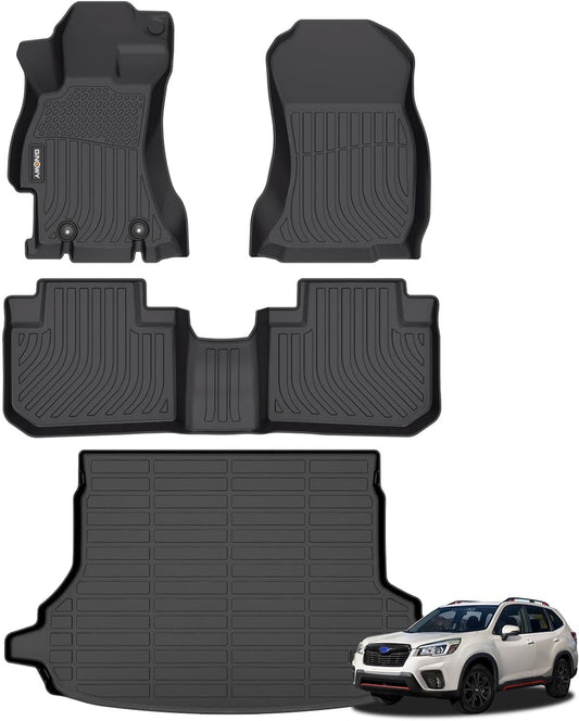 GINOWY- Floor Mats & Cargo Liner for Forester 2018-2014, TPE All Weather Protection Forester Car Mats, Custom 2018 Forester Floor Liners Non-Slip Trunk Mat Waterproof Automotive-Black