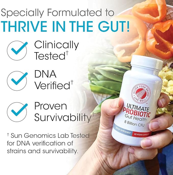 Silver Fern Brand Family Probiotics - Ultimate Adult Probiotic (1 Bottle = 60 Capsules) Plus Ultimate Children's Probiotic for Kids (1 Bottle = 30 Chewables) - Gut Health & Microbiome Support