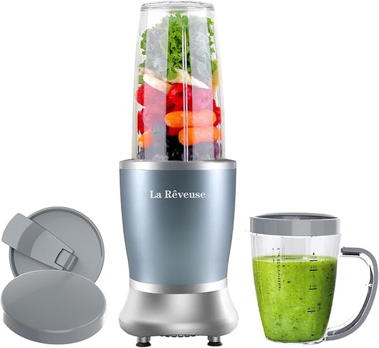 La Reveuse Personal Size Blender 250 Watts Power for Shakes Smoothies Seasonings Sauces with 1 Piece 15 oz Cup,1 Piece 10 oz Mug,BPA-free (Pearl Blue)