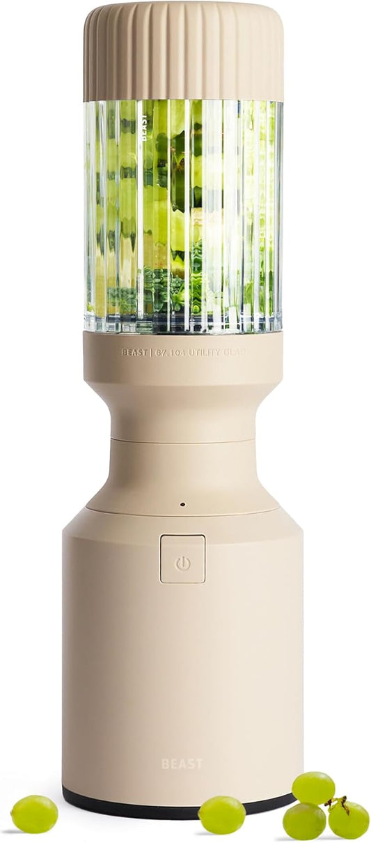 Beast Mighty 850 | Premium Compact Personal Blender | Smoothies, Shakes, Dressings, Sauces, Desserts, Dips | Blends Ice and Frozen Fruit | Includes Extra Lids and Straws | 850W (Sand)