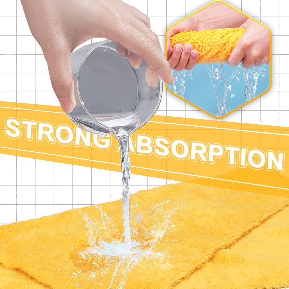 Micro Fiber Towels Car，Coral Fleece Car Wash Cleaning Towel,Endless,Absorbent, Scratch Free,No Lint, Extra Soft,Reusable and Durable,Interior Microfiber Rags 16in x 16in-6 Packs Yellow