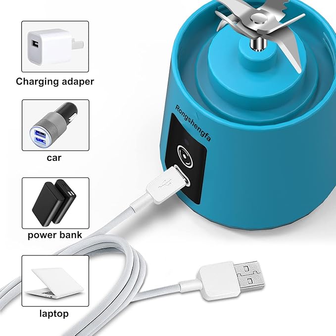 Portable Blender, Mini Personal Blender Bottles for shakes and smoothies，Cordless with USB-C Rechargeable To Go Mixer Electric Blender juicer Cup for Fruit Juice Protein mixes (Blue)