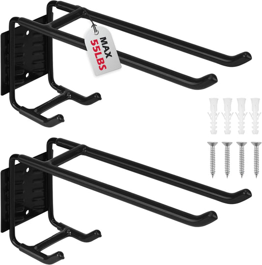 2-Piece 9.4" Heavy Duty Garage Hooks, Sturdy Utility Hooks Holds 55 LB Wall Mount Garden Tool Organizer Hangers for Hanging Shovel Ladder Chairs Strollers Power Tool Tire and More (Black)