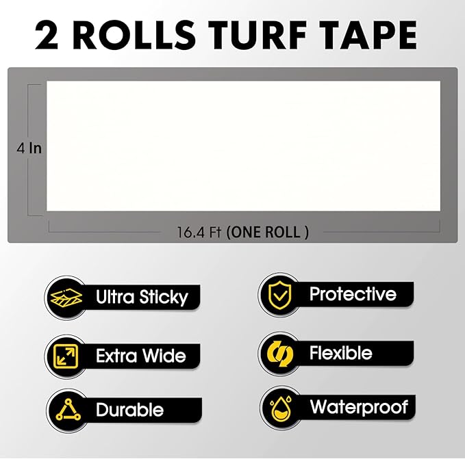 2 Roll Football Turf Tape for Turf Burn - 4 Inches Wide Kinesiology Tape Uncut Design for Arm, Knee, Shoulder, Ankle, and Back - White Athletic Sports Tape - 4 in x 16.4 Ft for Each Roll