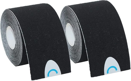 OBTANIM 2 Rolls Waterproof Breathable Kinesiology Tape, Athletic Elastic Kneepad Muscle Pain Relief Knee Taping for Gym Fitness Running Tennis Swimming (Black)