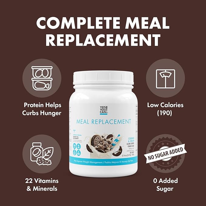 Yes You Can! Complete Meal Replacement - 15 Servings, 20g of Protein, 0g Added Sugars, 21 Vitamins and Minerals - All-in-One Nutritious Meal Replacement Shake (Cookies & Cream)