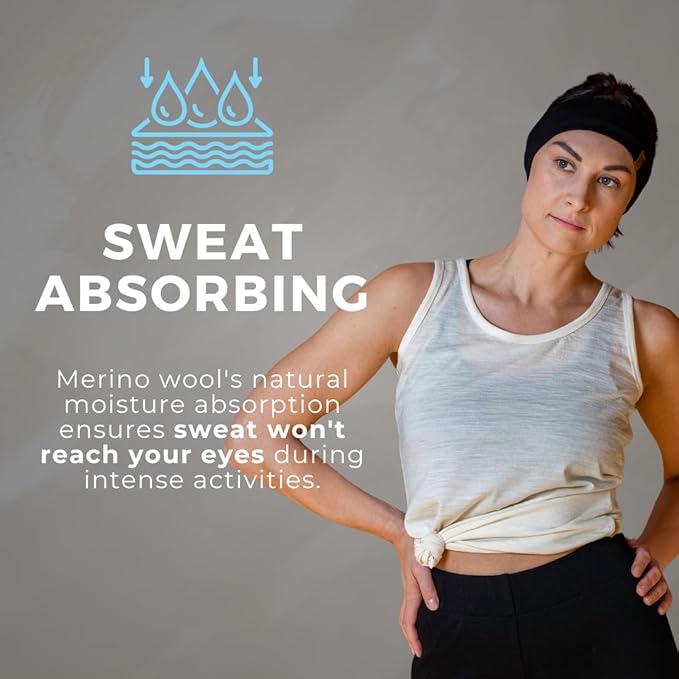 menique Dry Wide Sports Headbands for Women 100% Merino Wool Workout Accessories Wide Yoga Bandana or Scarf Multifunctional Breathable Sweatbands for Running, Cycling, Football, Fitness