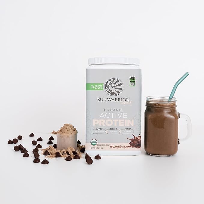 Sunwarrior Organic Plant Based Protein Powder | Vegan Organic Protein Powder with BCAA Amino Acids Plus Recovery Minerals & Botanicals | Non-GMO Soy Dairy & Gluten Free (Chocolate, 20 Servings)