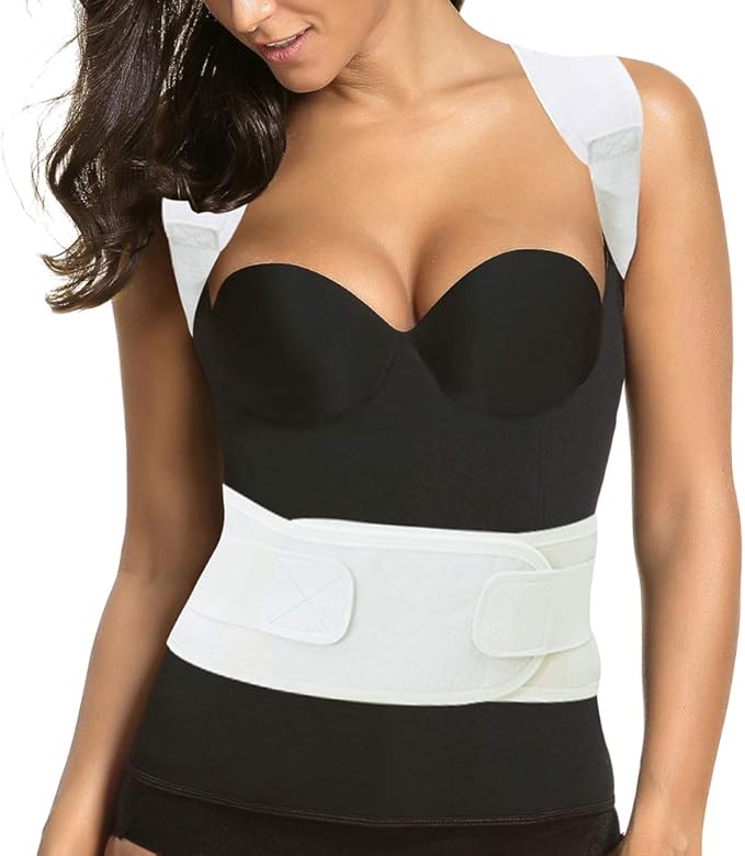 Thoracic Back Brace Posture Corrector - Magnetic Support for Neck Shoulder Upper and Lower Back Pain Relief - Perfect Posture Brace for Cervical Lumbar Spine - Fully Adjustable Belt (Beige, Small)