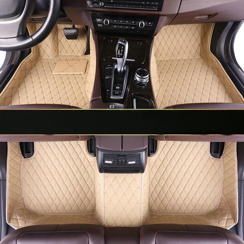 Custom Artificial Leather Waterproof All-Weather Car Floor Mats Fit for 99% Sedan SUV Sports Car Vehicle Car Mat (Beige)