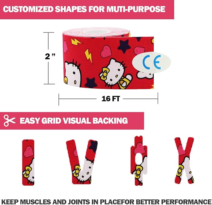 Kinesiology Tape (2 inchX16.4ft Per Roll) Waterproof Latex Free Athletic Tape for Knee, Joint, Muscle Protect - Elastic Therapeutic Sports Tape -Improve Blood Circulation, Swelling (Cat)