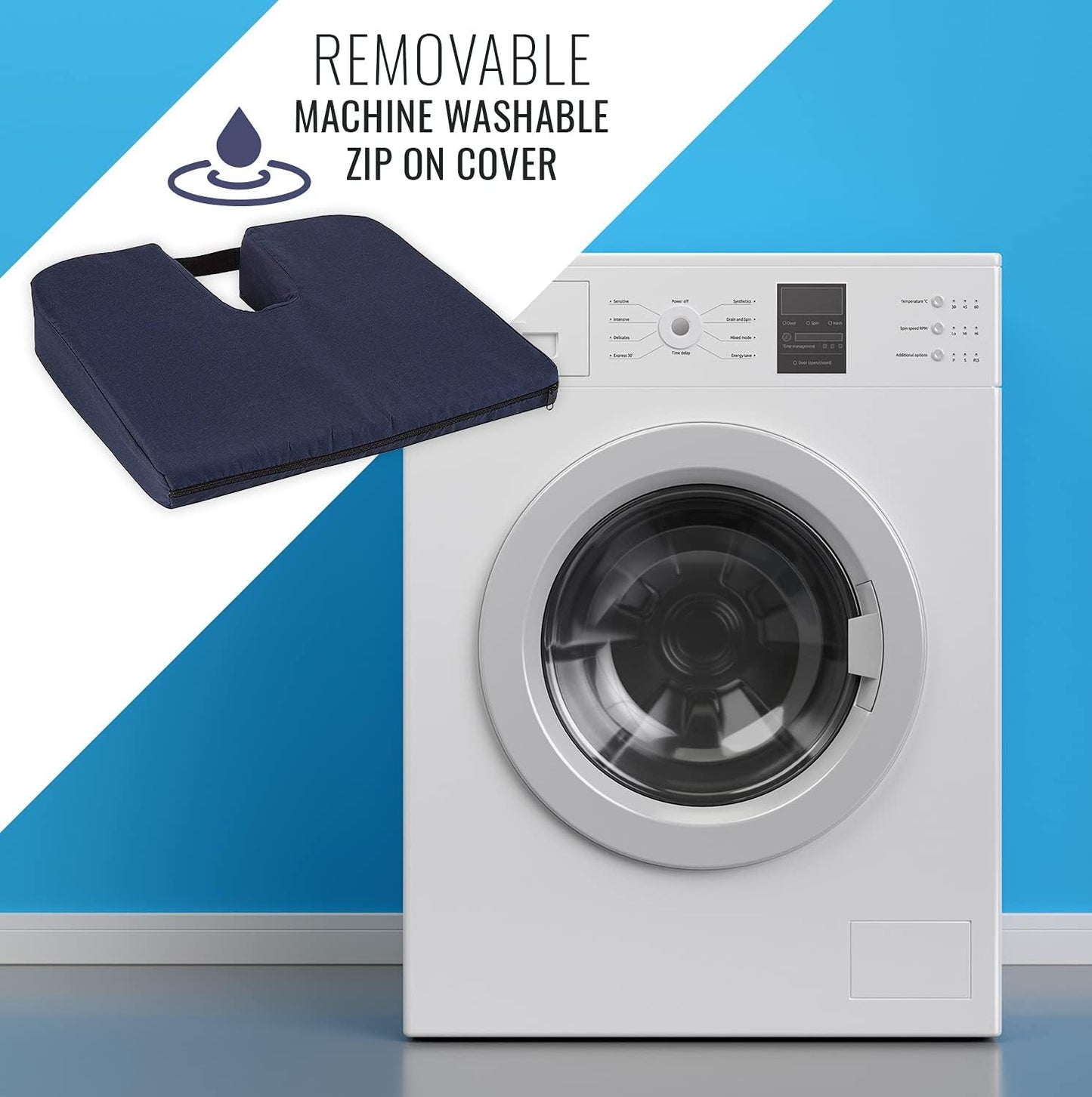 DMI Gradual Slope Seat Cushion for Coccyx, Sciatica and Tailbone Pain, Machine Washable-Cover, 15 Inch, Navy (Pack of 10)