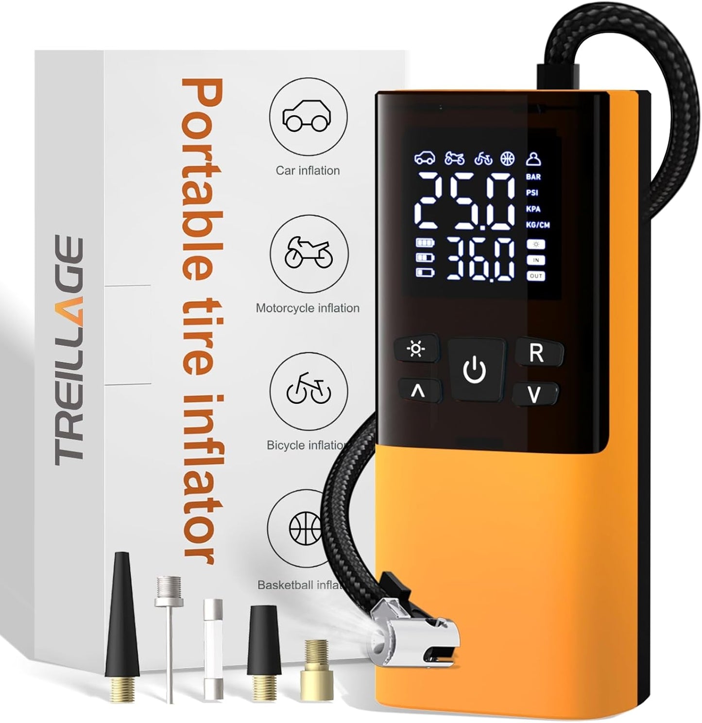 Tire Inflator Portable Air Compressor, Air Pump for Car Tires 5X Faster 150 Psi Digital Pressure Gauge, LED Light and Auto Shut-off Cordless Pocket Portable Pump for Car, Motorcycle, Bike, Balls etc.