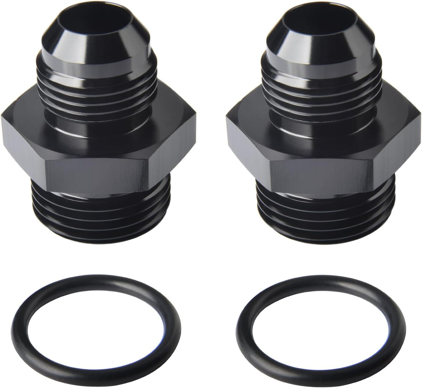 10AN Male Flare to 12AN ORB O-ring Boss Fuel Pump Rail Adapter Fitting Aluminum Black, Pack of 2