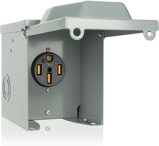 50 Amp RV Power Outlet Box, 125/250 Volt NEMA 14-50R Receptacle, Lockable Enclosed Outdoor Plug, Electrical Receptacle Panel, Weatherproof Temporary Hookup for RV Camper Car Travel Generator