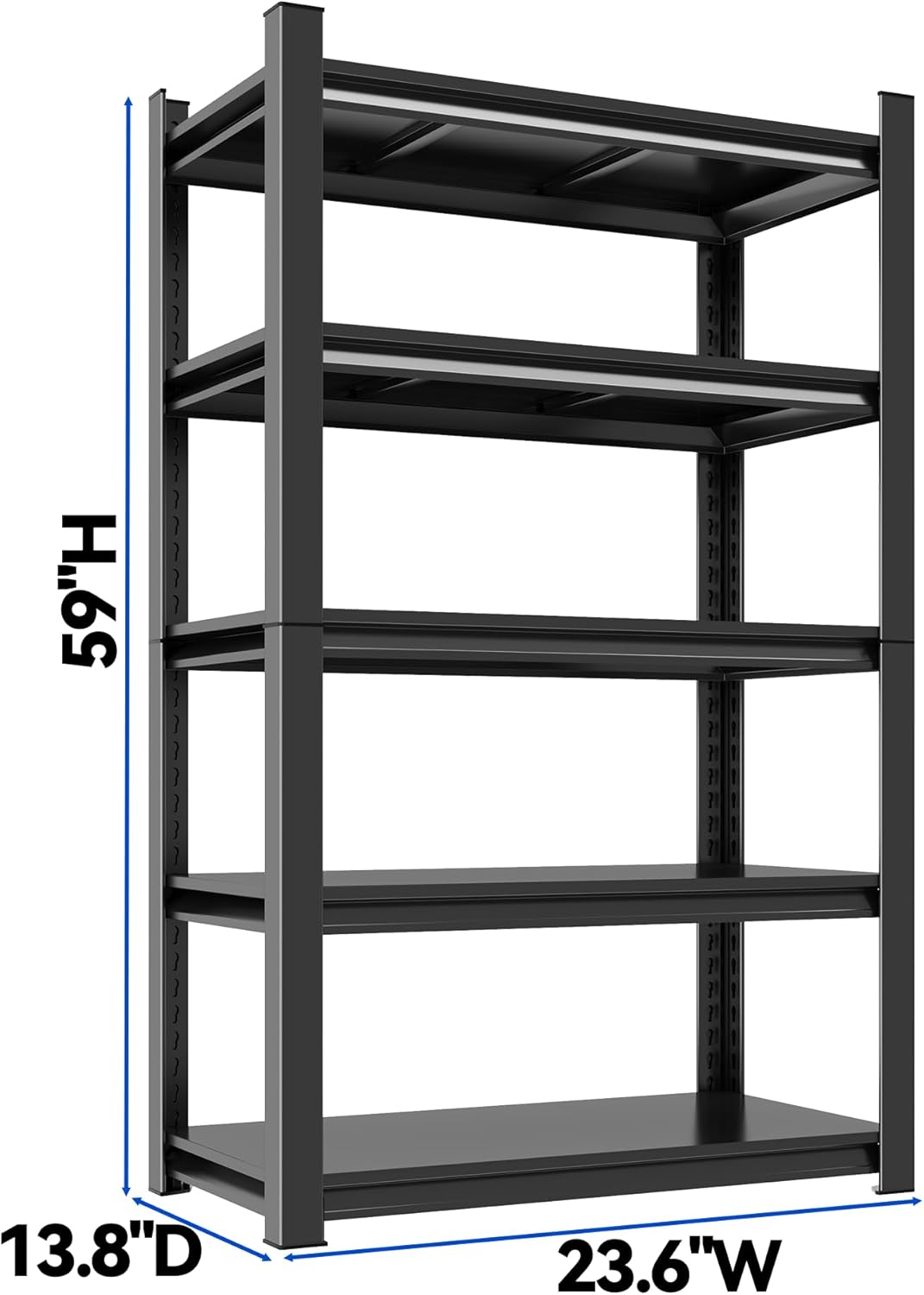 59"H Garage Shelving Heavy Duty Rack, 3000 LBS Extra Large Capacity 5 Tier Adjustable Storage Shelves, Metal Industrial Shelf Units for Garage, Basement and Warehouse, 59"H×23.6"W×13.8"D, Black